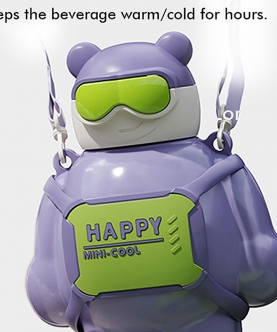 Purple Happy Ted Stainless Steel Water Bottle For Kids,450Ml