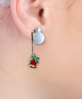 Christmas Earrings,White Pompom Hanging With Bells
