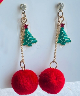 Earrings Pompom Hanging With Tree Small