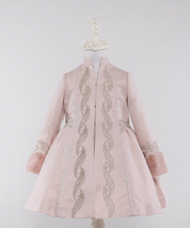 Girl Jacquard Dress With Artificial Fur And Lace Ribbon Stone Embroidery