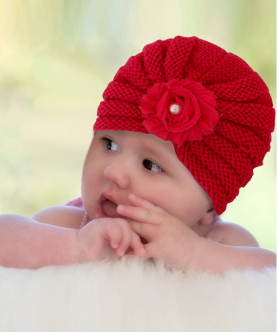 Baby Moo Floral Red Turban Cap