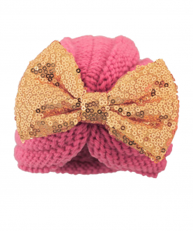 Baby Moo Partywear Pink And Gold Turban Cap
