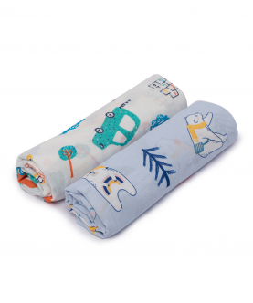 Cars and Bears Cotton Swaddles - 2 pack