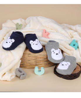 Cutie Bear Grey & Blue Socks - 2 Pack