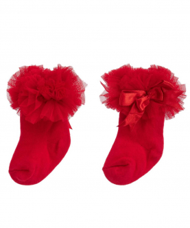 Girls Red Cotton Ruffle Socks