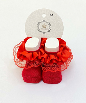 Girls Cotton Red Lace Socks