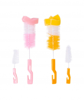 Baby Moo Twist And Turn Pink And Orange 2 Bottle And 2 Nipple Cleaning Brush Set of 4