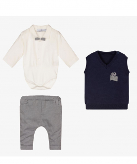 Baby Boys Blue & Grey Trouser Set