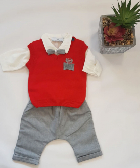 Baby Boys Red & Grey Trouser Set