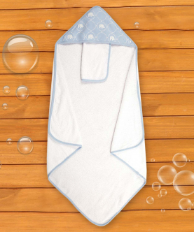 Baby Moo Elephant Blue Hooded Towel And Wash Cloth Set
