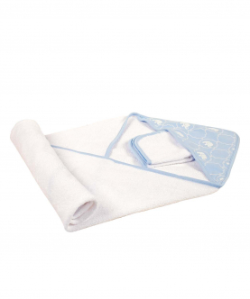 Baby Moo Elephant Blue Hooded Towel And Wash Cloth Set