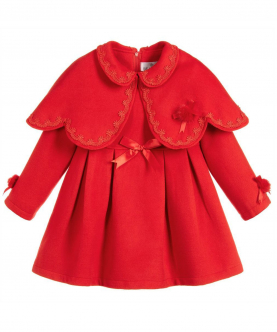 Girls Two-Piece Red Dress And Cape Set 