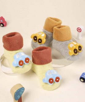 Kicks & Crawl-Cute Car Yellow & Blue 3D Socks-2 Pack