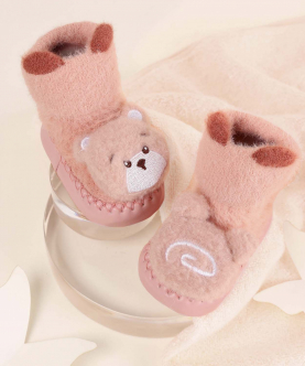 Kicks & Crawl Baby Bear Furry Booties-Pink
