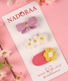 Kicks & Crawl Nadoraa Daisy Me Crochet Hairclips- Pack Of 3