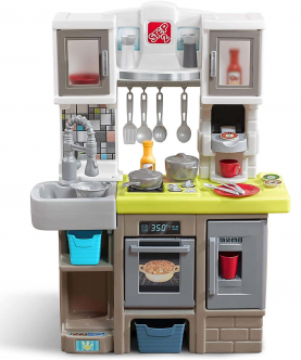 Step2 Contemporary Chef Kitchen | Colorful Plastic Play Kitchen | Kids Kitchen Playset with 25-Pc Toy Accessories Set Included, Grey
