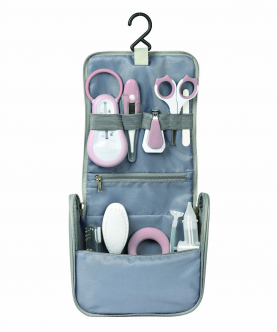Hanging Toiletry Pouch With 9 Accessories-Pink