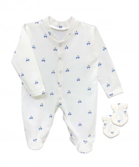 Printed Front Opening Romper With Mittens