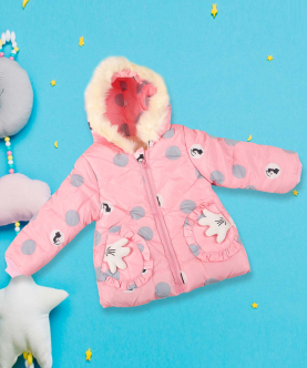 Baby Moo Polka Dotted Pink Hooded Full Sleeve Padded Jacket