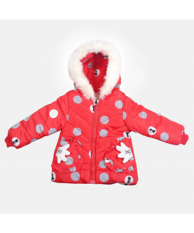 Baby Moo Polka Dotted Red Hooded Full Sleeve Padded Jacket