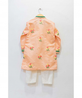 Peach Floral Embroidered Kurta