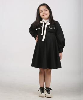 Black Scooba Dress With Pearl Detailings