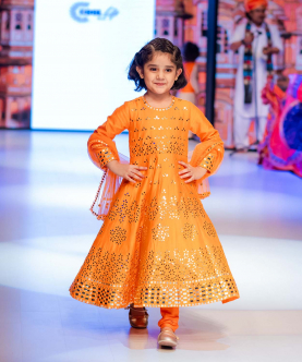 Orange Mirror Embellished Anarkali