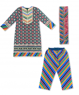 Colorful Printed Gota Suit For Girls