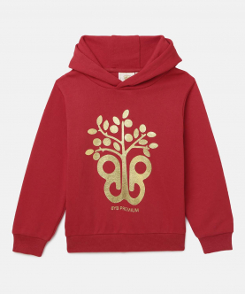 Red Hoodie With Sequins Hand Embroidered