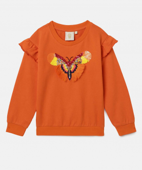 Fringe Butterfly Embroidered Sleek Lounge Sweat Tee