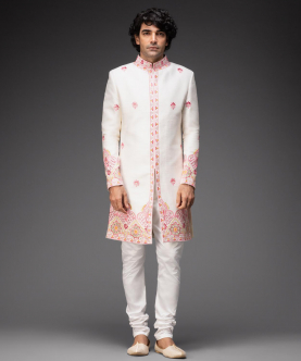 Ivory Embroidered Sherwani With Chudidar For Men