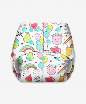 Basic Pocket Diaper - Freesize Adjustable, Washable and Reusable pocket cloth diaper for day time use (with dry feel pad/soaker/insert)(Doodles)