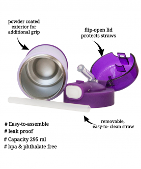 ZoLi POW SQUEAK Vacuum Insulated Straw Drink Bottle-Purple 10oz