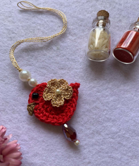Crochet Bird Girl Rakhi / Lumba - Red