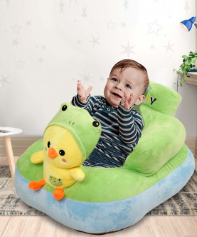 Baby Moo Relaxing With Duck Green Sofa