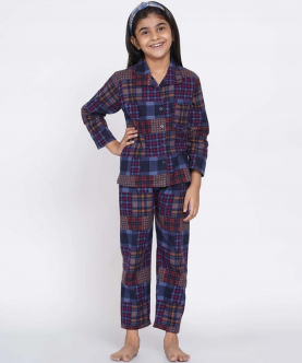 Berrytree Warm Night Suit Girls-Blue Check