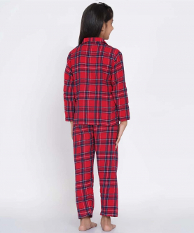 Berrytree Warm Night Suit Girls-Red Checks