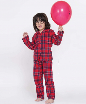 Berrytree Warm Night Suit Boys-Red Check