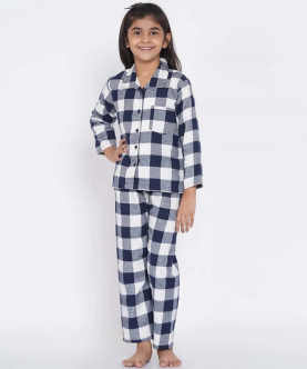 Berrytree Warm Night Suit Girls-Blue Squares