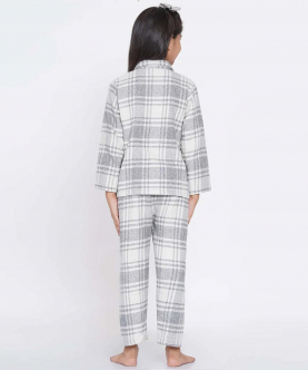 Berrytree Warm Night Suit Girls-Grey Checks
