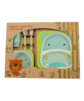 Baby Moo Hippo Green And Turquoise Bamboo Fiber Dinner Set