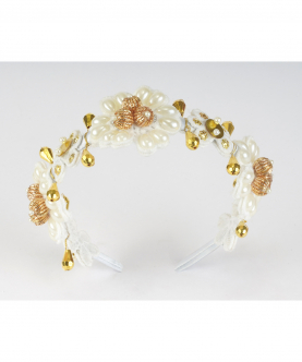 White and Gold Pearl Floral Hairband