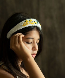 Seeded White & Yellow Floral Headband