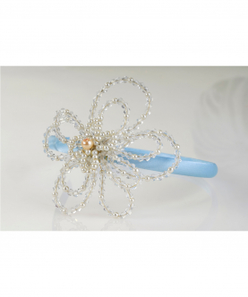 Blue Floral Beaded Hairband with Pearls
