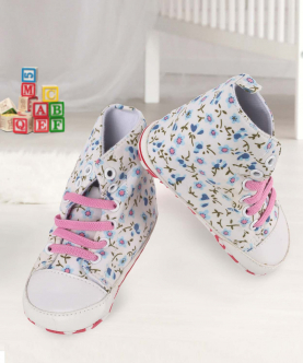 Baby Moo Floral White And Pink High Top Booties