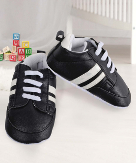 Baby Moo White Stripes On Black Sneakers