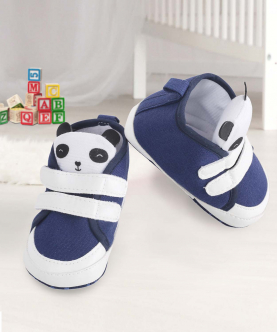 Baby Moo Panda Blue Velcro Booties