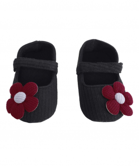 Baby Moo Floral Applique Black And Red Booties