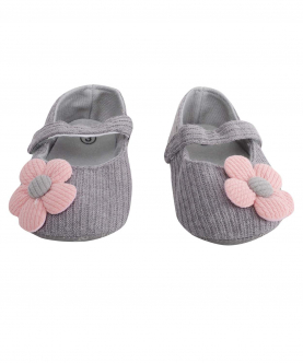 Baby Moo Floral Applique Grey And Peach Booties