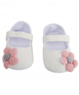 Baby Moo Floral Applique White Booties